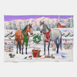 Linge De Cuisine Chevaux de Noël en neige