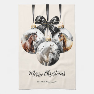Linge De Cuisine Chevaux noir et or Citation de Noël