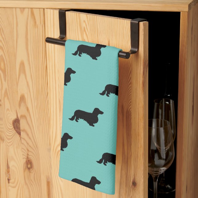 Linge De Cuisine Cheveux longs Dachshund - Silhouette 1 (Pliage en tiers)