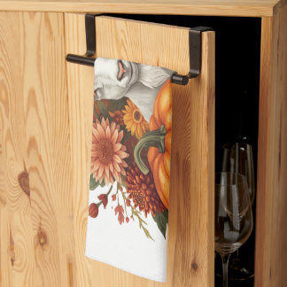 Linge De Cuisine Chèvre avec fleurs d'automne & Citrouille