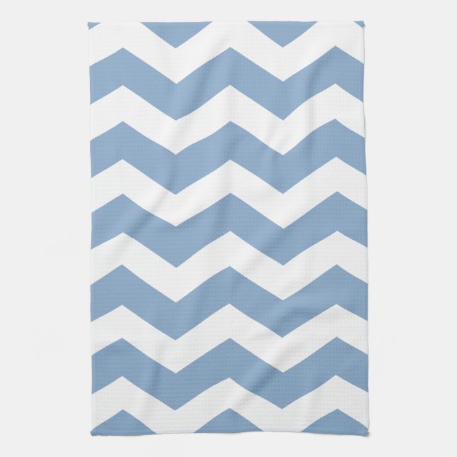 Linge De Cuisine Chevron bleu et blanc (Vertical)