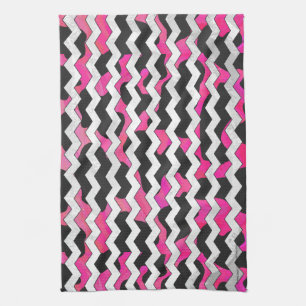 Linge De Cuisine Chevron Cow Hot rose et noir