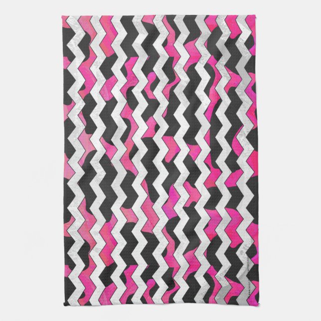 Linge De Cuisine Chevron Cow Hot rose et noir (Vertical)