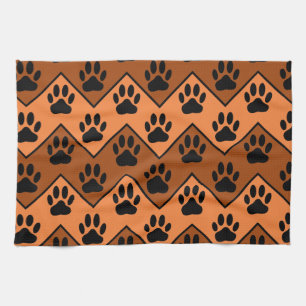 Linge De Cuisine Chevron Orange Brown Avec Motif Paw Chien