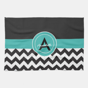 Linge De Cuisine Chevron turquoise noir