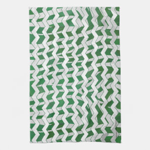 Linge De Cuisine Chevron Zebra Green et White Print