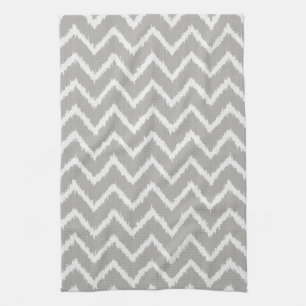 Linge De Cuisine Chevrons Ikat - Gris argenté et blanc