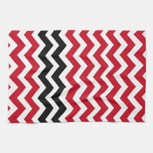 Linge De Cuisine Chevrons rouges et blancs avec le noir