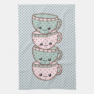 Linge De Cuisine Chibi Dotty Teacup Stack rose et bleu