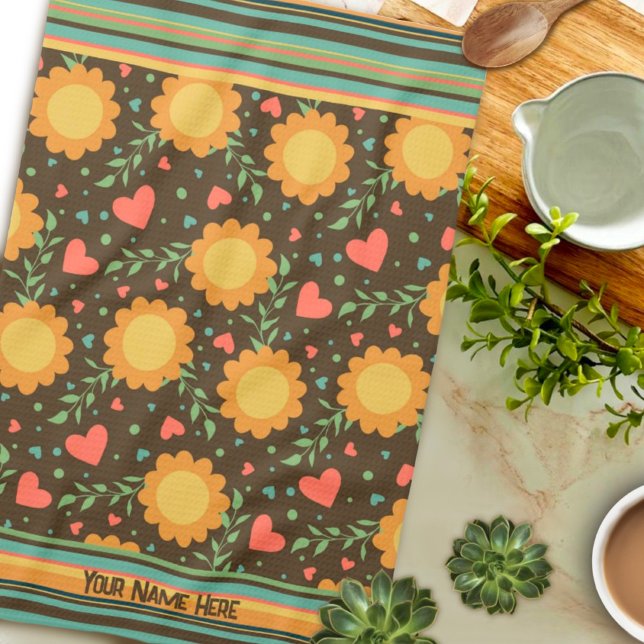 Linge De Cuisine Chic Floral Nom personnalisé ou devis amusant (Créateur téléchargé)