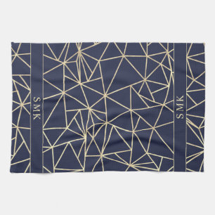 Linge De Cuisine Chic Gold Foil Géométrique Polygone bleu marine