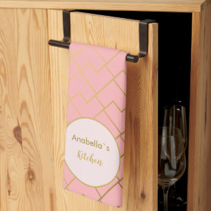Linge De Cuisine Chic moderne tendance Géométrique Golden Blush ros