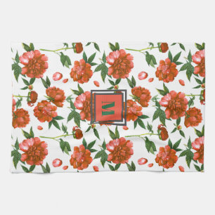 Linge De Cuisine Chic Peonies rouges Fleurs florissantes Motif Mono