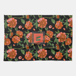Linge De Cuisine Chic Peonies rouges Fleurs florissantes Motif Mono