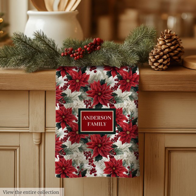 Linge De Cuisine Chic Poinsettia Kitchen Towel Custom Name Gift (Chic Poinsettia Kitchen Towel Custom Name Gift)