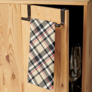 Linge De Cuisine Chic Rouge Beige Noir Blanc Plaid Stripes Motif