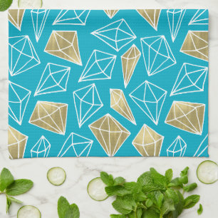 Linge De Cuisine Chic Turquoise Aqua Blue Gold Diamonds
