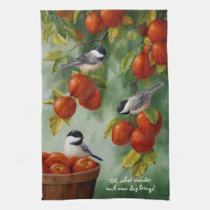 Linge De Cuisine Chickadee Birds Apple Harvest