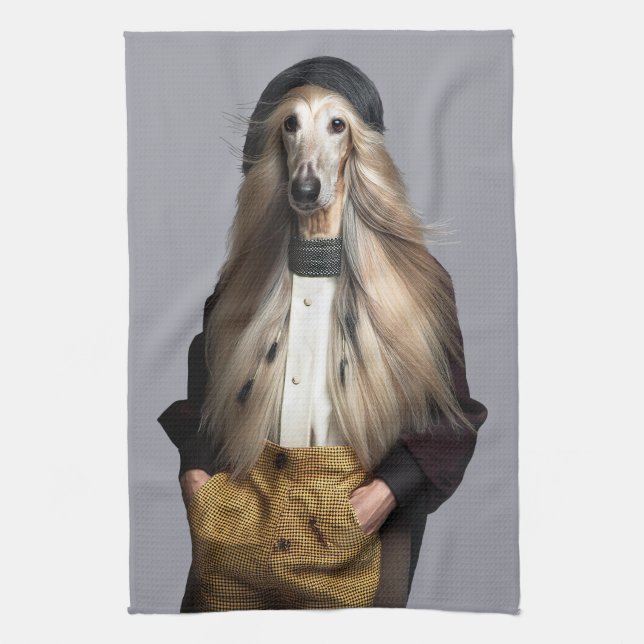 Linge De Cuisine Chien afghan cheveux blonds en pantalon (Vertical)