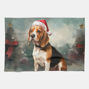 Linge De Cuisine Chien Beagle dans la neige de Noël