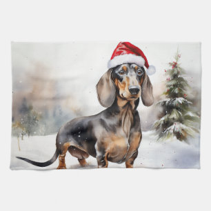 Linge De Cuisine Chien de Dachshund à Noël de neige