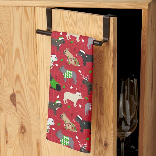 Linge De Cuisine Chien de taule français de Noël (Pliage en tiers)