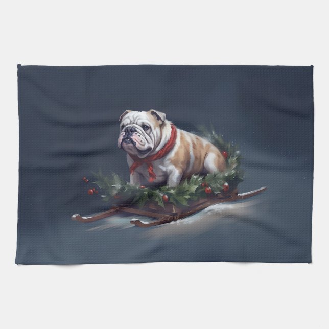 Linge De Cuisine Chien de taureau neige hiver (Horizontal)