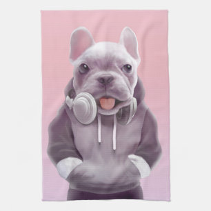 Linge De Cuisine Chien de taureaux français avec casque Illustratio