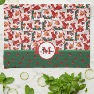 Linge De Cuisine Chien de Warren portugais Monogramme Noël Chien