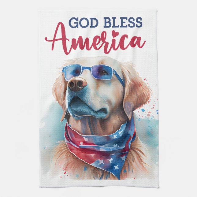 Linge De Cuisine Chien d'or patriotique (Vertical)