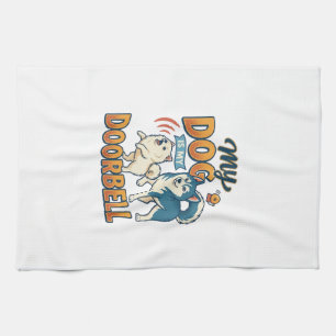 Linge De Cuisine Chien Est Sonnette Aboie Blanc Bleu_1