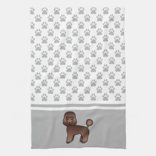 Linge De Cuisine Chien jouet caniche marron avec motif empreintes d