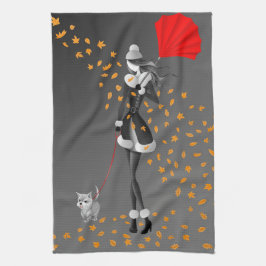 Linge De Cuisine Chien & Lady Automne Feuilles de thé noir serviett