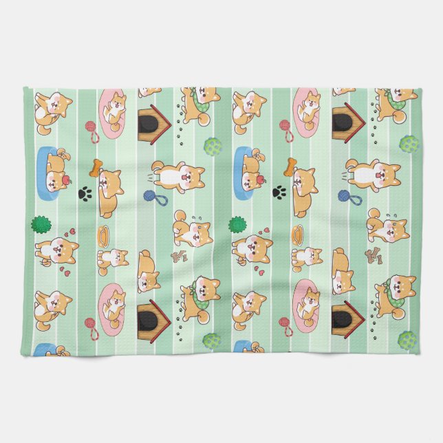 Linge De Cuisine chien mignon jouant saut dormir (Horizontal)