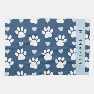 Linge De Cuisine Chien Paws, White Paws, Blue Hearts, Votre Nom