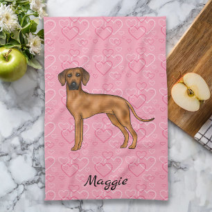 Linge De Cuisine Chien Rhodesian Ridgeback Sur Coeurs Rose Avec Nom