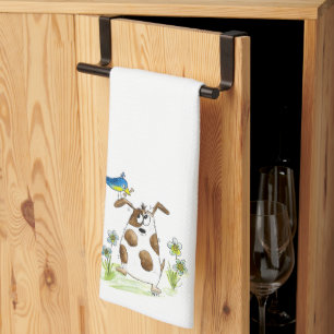 Linge De Cuisine Chien tacheté avec un oiseau