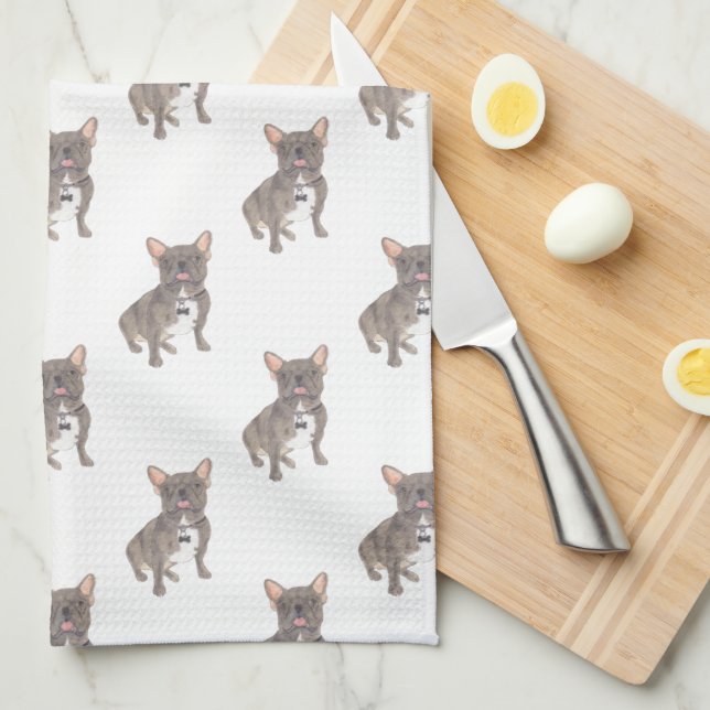 Linge De Cuisine Chien-taureau français (Lilac au chocolat gris ble (Quart Plié)