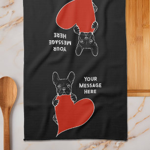 Linge De Cuisine Chien-taureau français noir personnalisé au coeur 