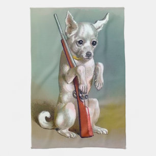 Linge De Cuisine Chien Vintage avec un revolver