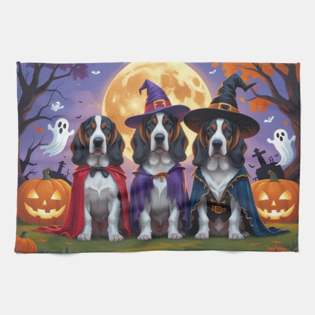 Linge De Cuisine Chiens Bluetick Coonhound Citrouille Drôle d'Hallo (Horizontal)