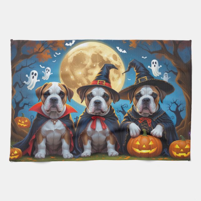 Linge De Cuisine Chiens Bullmastiff Citrouille Halloween Drôle (Horizontal)