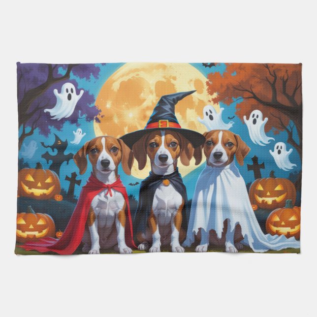 Linge De Cuisine Chiens de Basenji Citrouille Halloween drôle (Horizontal)