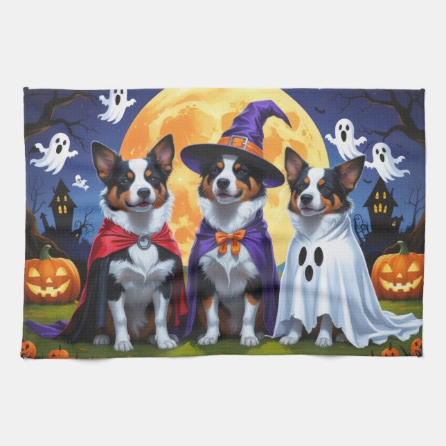 Linge De Cuisine Chiens de bétail australiens Citrouille Halloween  (Horizontal)