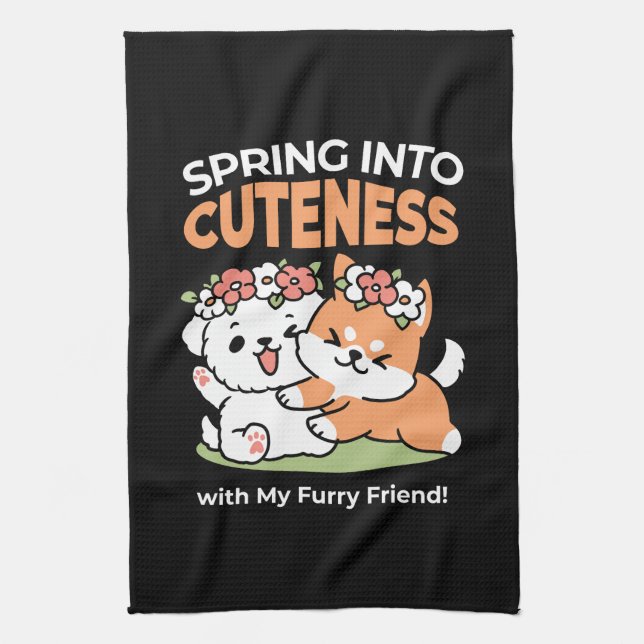Linge De Cuisine Chiens de jeu avec Flower Crowns - Fun Spring Them (Vertical)