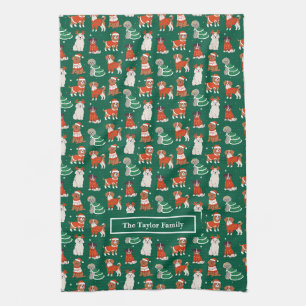 Linge De Cuisine Chiens de Noël verts personnalisés