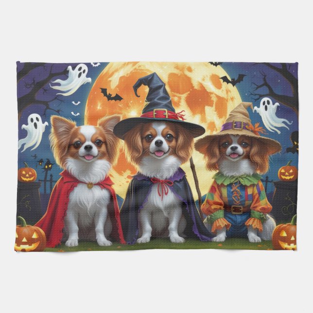 Linge De Cuisine Chiens de Papillon Citrouille Halloween Funny (Horizontal)