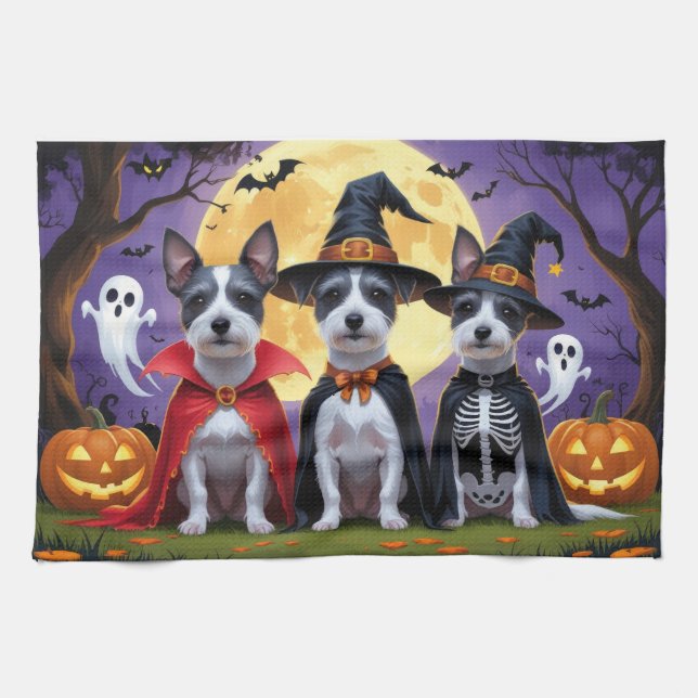Linge De Cuisine Chiens de Rat Terrier Citrouille Halloween Funny (Horizontal)