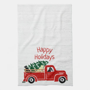 Linge De Cuisine Chiens du Labrador en Camion de Noël Rouge