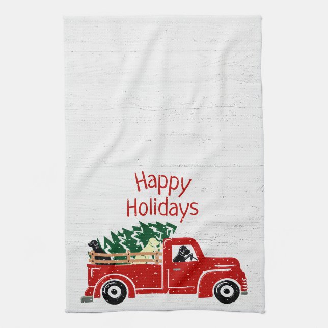 Linge De Cuisine Chiens du Labrador en Camion de Noël Rouge (Vertical)